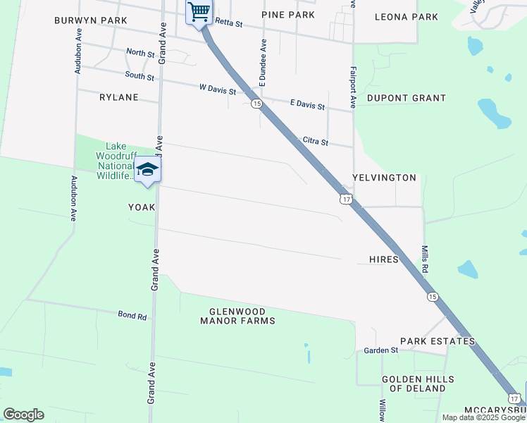 map of restaurants, bars, coffee shops, grocery stores, and more near 1940 South Farm Road in DeLand