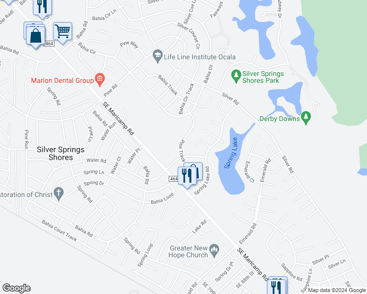 map of restaurants, bars, coffee shops, grocery stores, and more near 48 Pine Track in Ocala