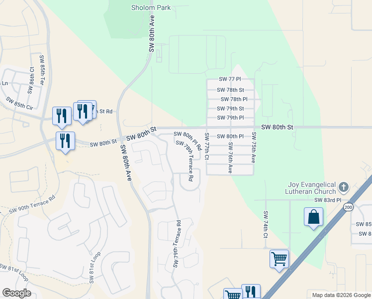 map of restaurants, bars, coffee shops, grocery stores, and more near 8134 Southwest 78th Terrace Road in Ocala