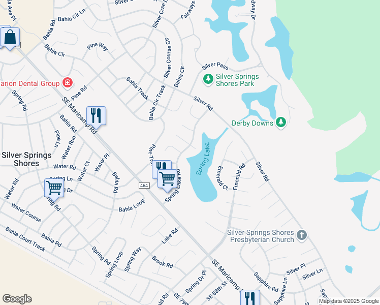 map of restaurants, bars, coffee shops, grocery stores, and more near 17 Spring Lake Way in Ocala