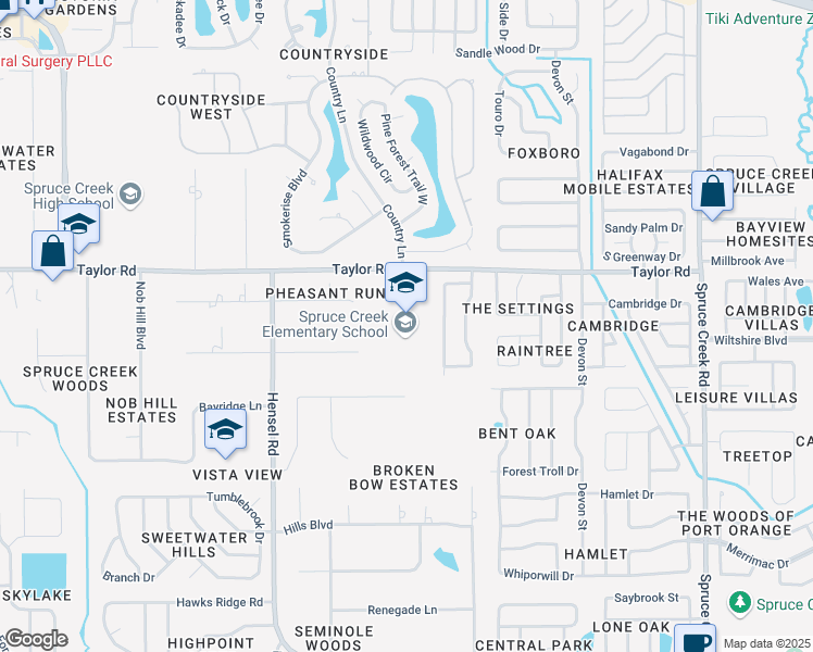 map of restaurants, bars, coffee shops, grocery stores, and more near 642 Taylor Road in Port Orange