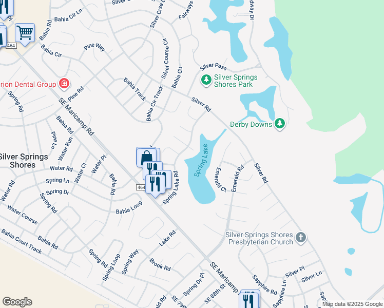 map of restaurants, bars, coffee shops, grocery stores, and more near 17 Spring Lake Way in Ocala