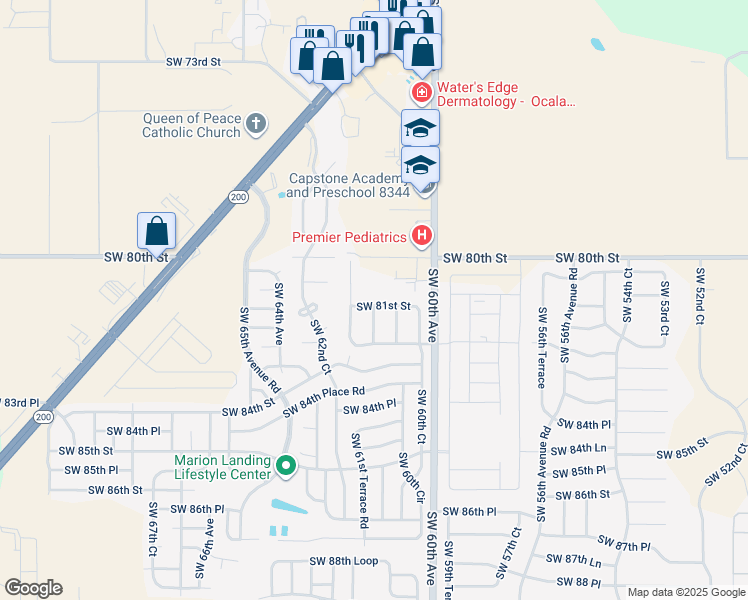 map of restaurants, bars, coffee shops, grocery stores, and more near 6147 Southwest 81st Street in Ocala
