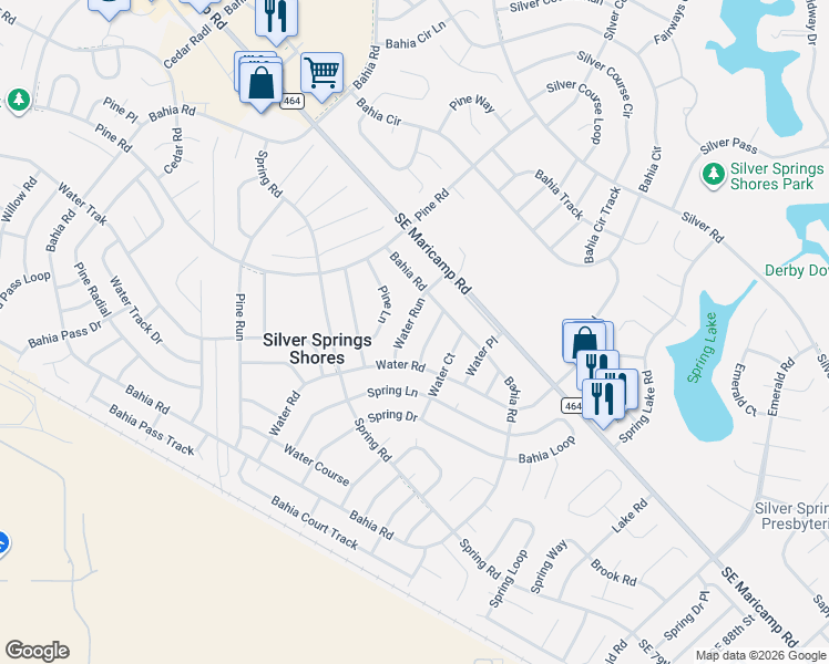 map of restaurants, bars, coffee shops, grocery stores, and more near 478 Water Way in Ocala
