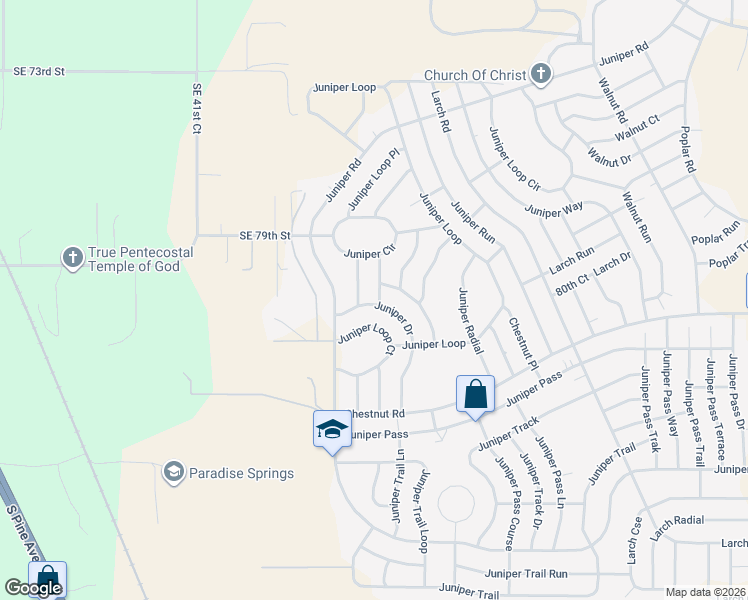 map of restaurants, bars, coffee shops, grocery stores, and more near 17 Juniper Loop Court in Ocala
