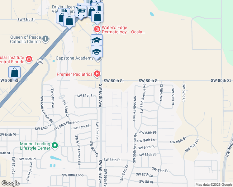 map of restaurants, bars, coffee shops, grocery stores, and more near 8160 Southwest 56th Terrace in Ocala