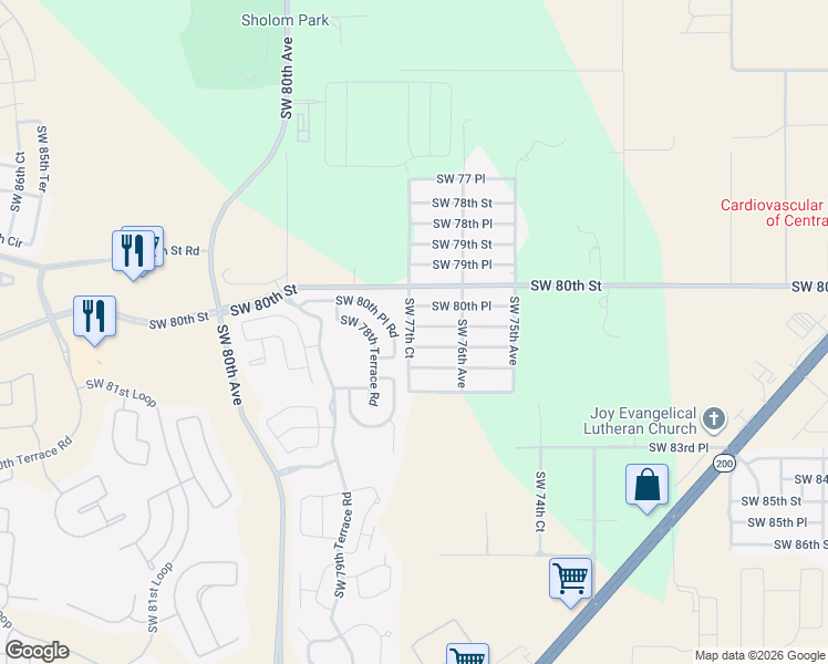 map of restaurants, bars, coffee shops, grocery stores, and more near 8125 Southwest 77th Court in Ocala