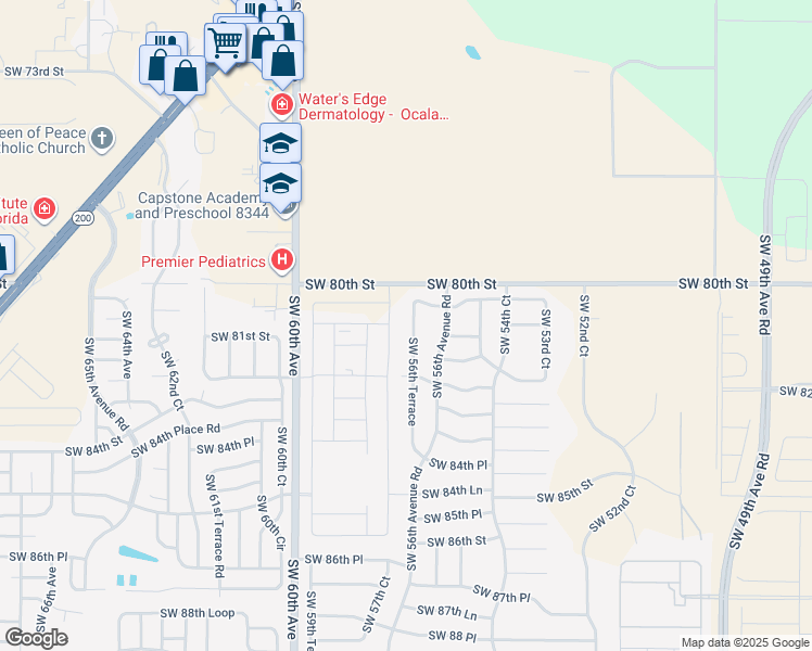 map of restaurants, bars, coffee shops, grocery stores, and more near 8120 Southwest 56th Terrace in Ocala
