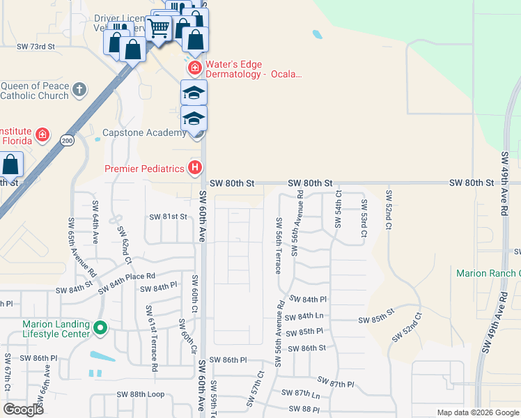 map of restaurants, bars, coffee shops, grocery stores, and more near 8180 Southwest 56th Terrace in Ocala