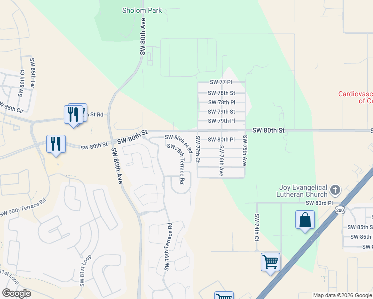 map of restaurants, bars, coffee shops, grocery stores, and more near 7773 Southwest 80th Place Road in Ocala