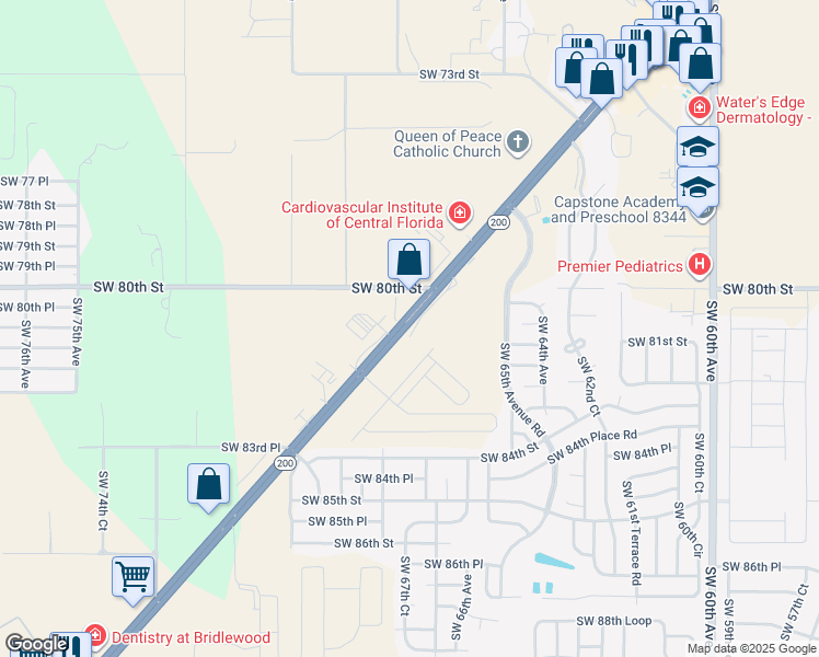 map of restaurants, bars, coffee shops, grocery stores, and more near 2756 Southwest State Road 200 in Ocala