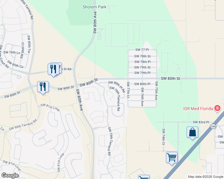 map of restaurants, bars, coffee shops, grocery stores, and more near 8134 Southwest 78th Terrace Road in Ocala