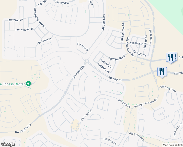 map of restaurants, bars, coffee shops, grocery stores, and more near 9195 Southwest 81st Street in Ocala