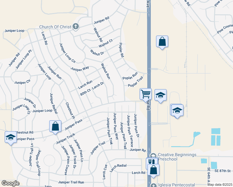 map of restaurants, bars, coffee shops, grocery stores, and more near 20 Walnut Trail in Ocala