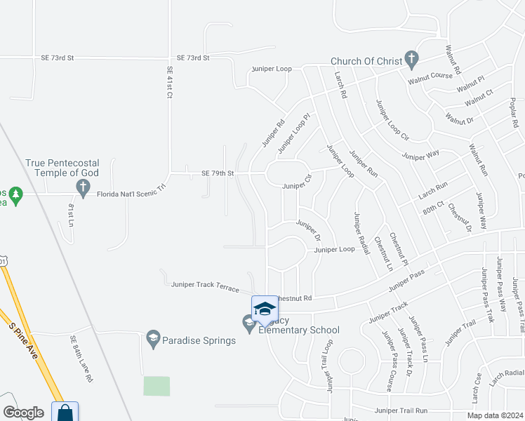 map of restaurants, bars, coffee shops, grocery stores, and more near 8133 Juniper Road in Ocala