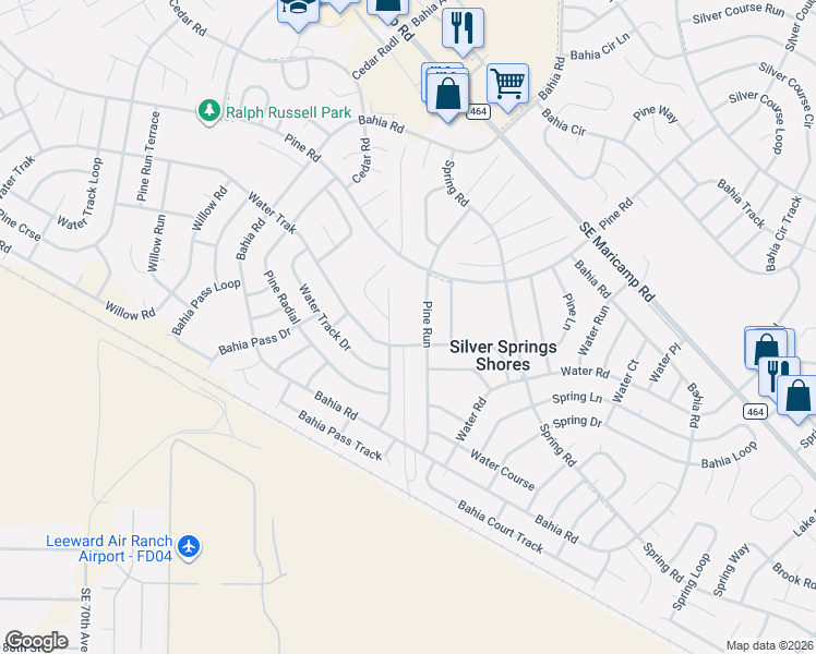 map of restaurants, bars, coffee shops, grocery stores, and more near 40 Pine Run in Ocala