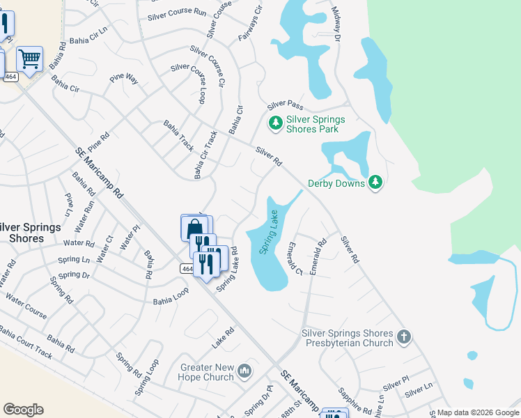 map of restaurants, bars, coffee shops, grocery stores, and more near 519 Spring Lake Road in Ocala