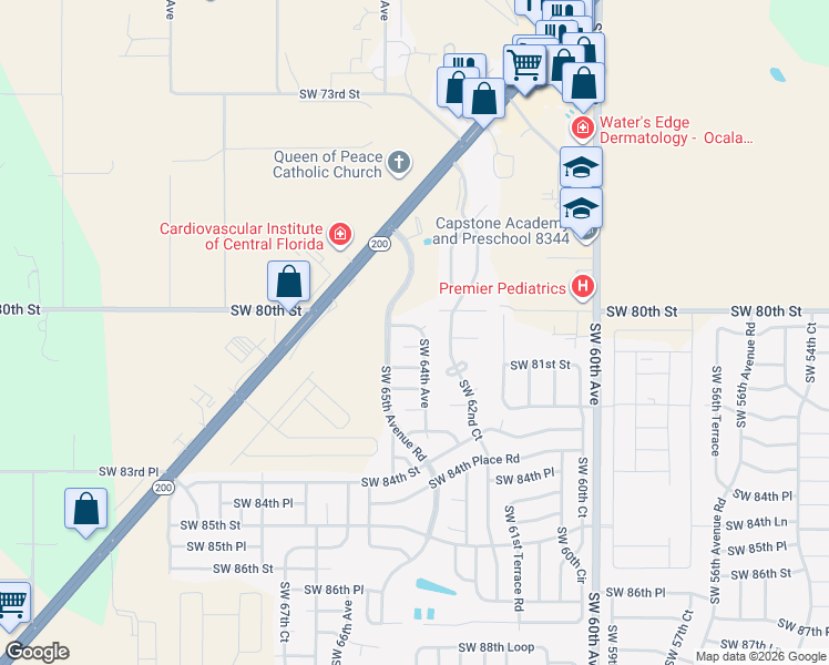 map of restaurants, bars, coffee shops, grocery stores, and more near 6460 Southwest 80th Place in Ocala