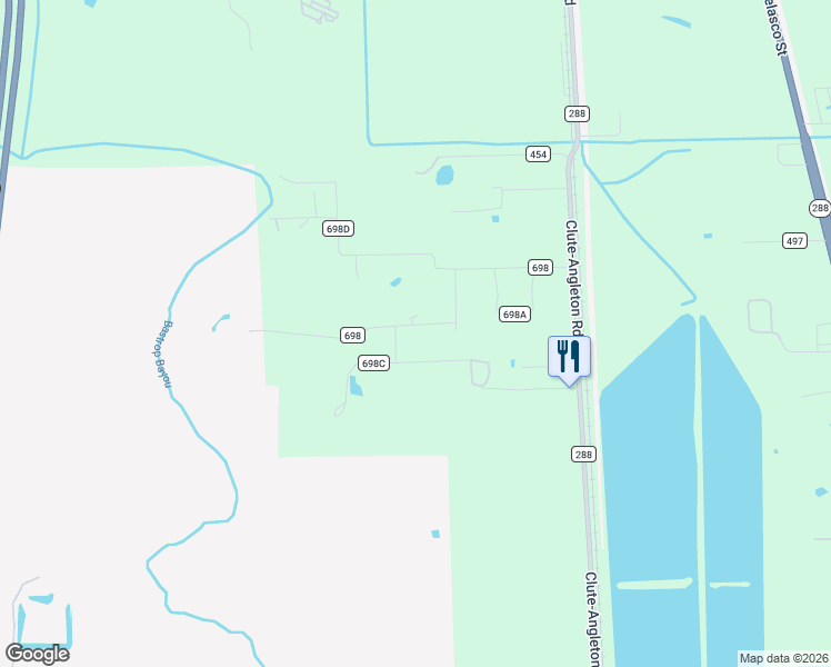 map of restaurants, bars, coffee shops, grocery stores, and more near 653 County Road 698 in Angleton