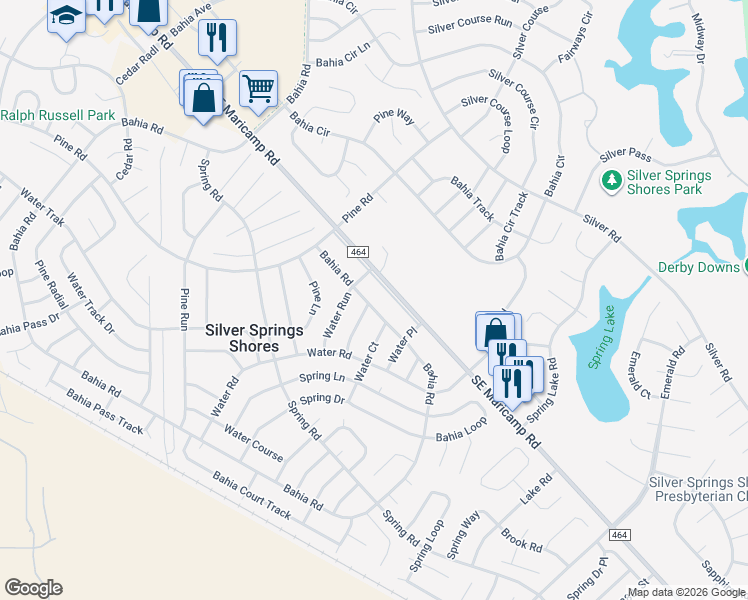 map of restaurants, bars, coffee shops, grocery stores, and more near 9323 Bahia Road in Ocala
