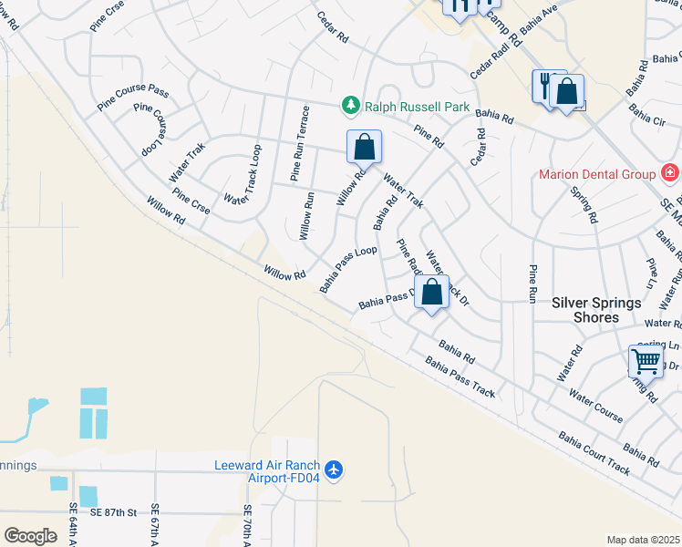 map of restaurants, bars, coffee shops, grocery stores, and more near 11 Bahia Pass Loop in Ocala
