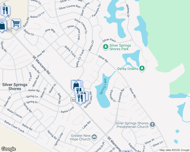 map of restaurants, bars, coffee shops, grocery stores, and more near 519 Spring Lake Road in Ocala