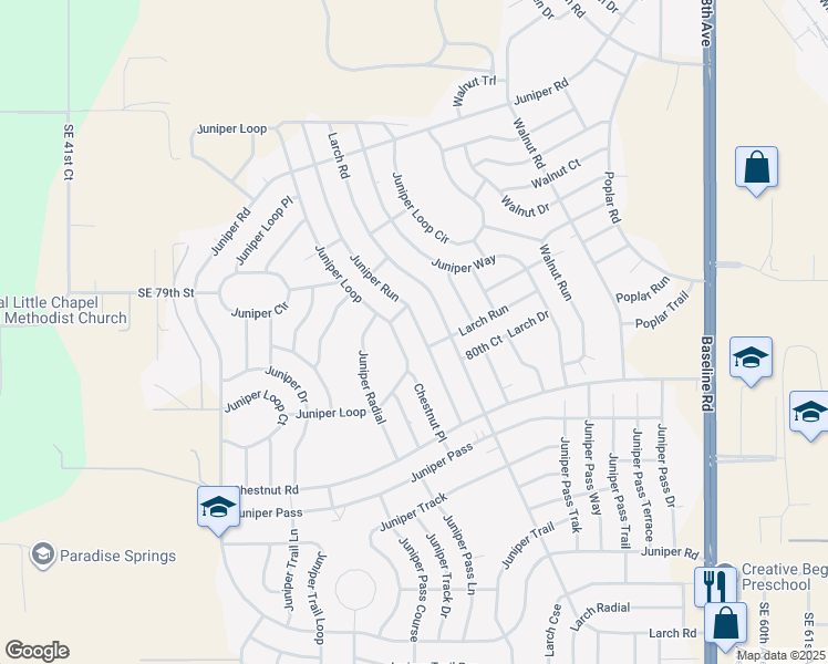 map of restaurants, bars, coffee shops, grocery stores, and more near 164 Juniper Run in Ocala