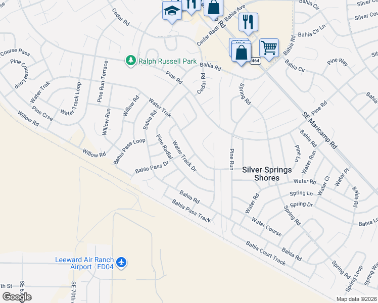 map of restaurants, bars, coffee shops, grocery stores, and more near 110 Water Trak in Ocala