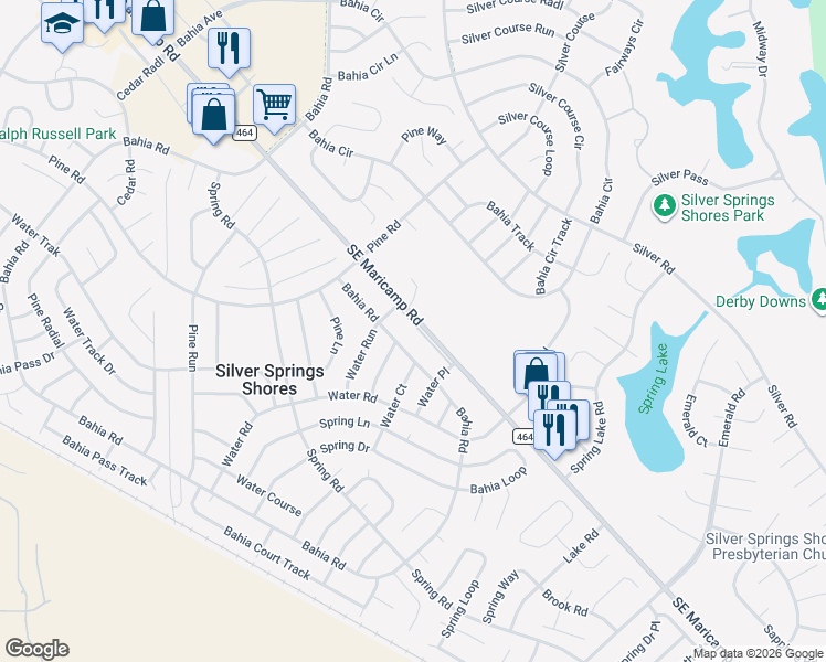 map of restaurants, bars, coffee shops, grocery stores, and more near 9323 Bahia Road in Ocala