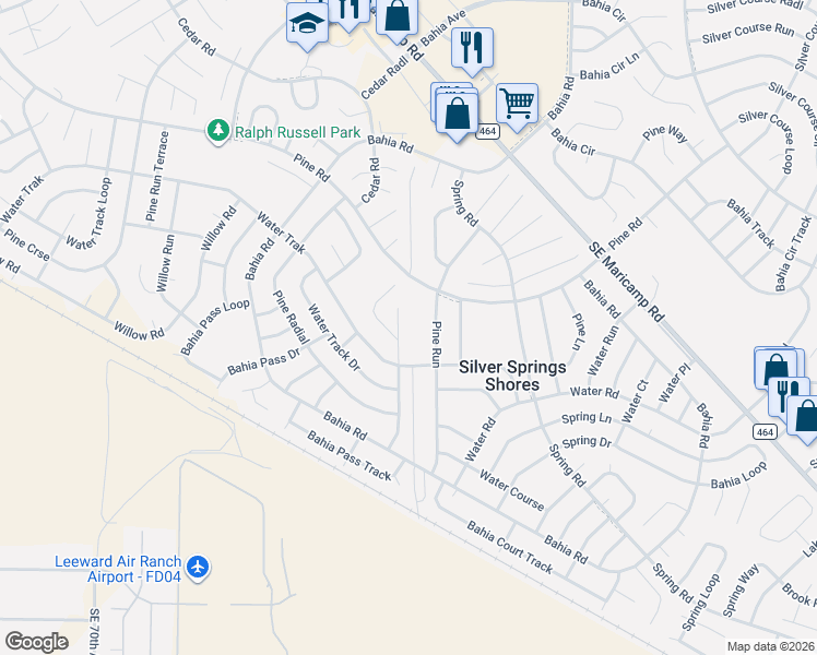 map of restaurants, bars, coffee shops, grocery stores, and more near 40 Pine Run in Ocala