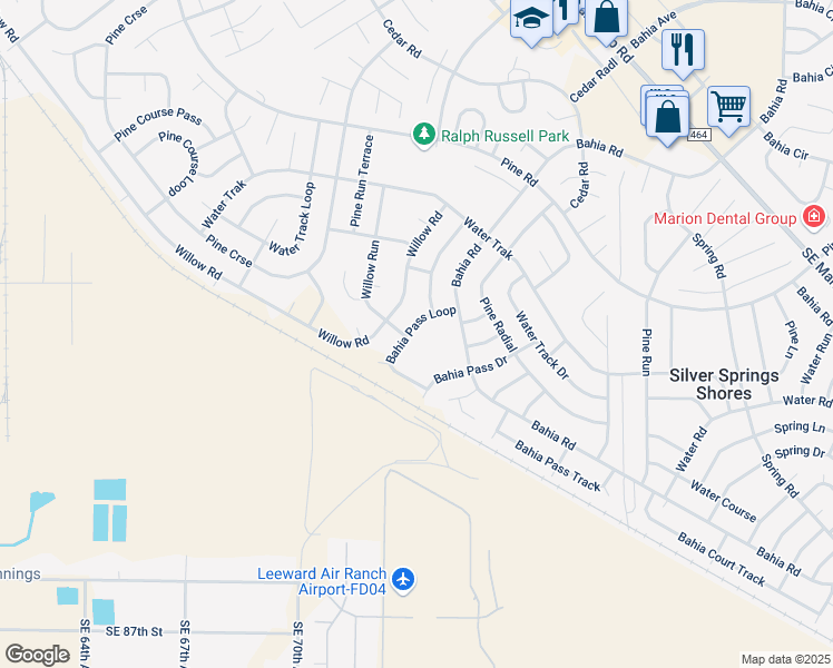 map of restaurants, bars, coffee shops, grocery stores, and more near 11 Bahia Pass Loop in Ocala