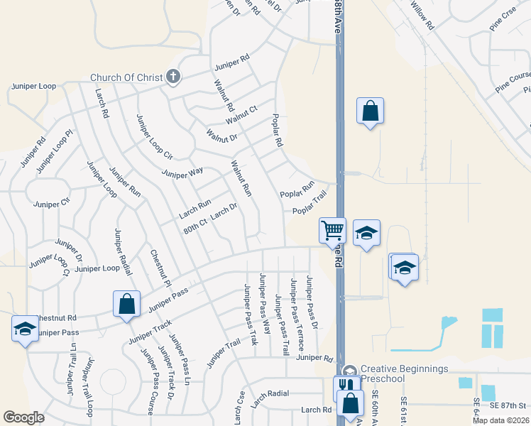 map of restaurants, bars, coffee shops, grocery stores, and more near 51 Walnut Run Court in Ocala