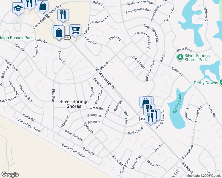 map of restaurants, bars, coffee shops, grocery stores, and more near 9323 Bahia Road in Ocala