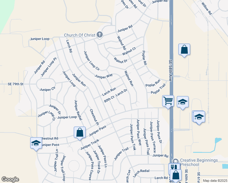 map of restaurants, bars, coffee shops, grocery stores, and more near 19 Larch Drive in Ocala