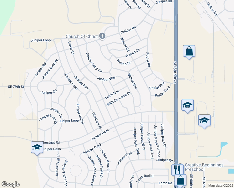 map of restaurants, bars, coffee shops, grocery stores, and more near 19 Larch Drive in Ocala
