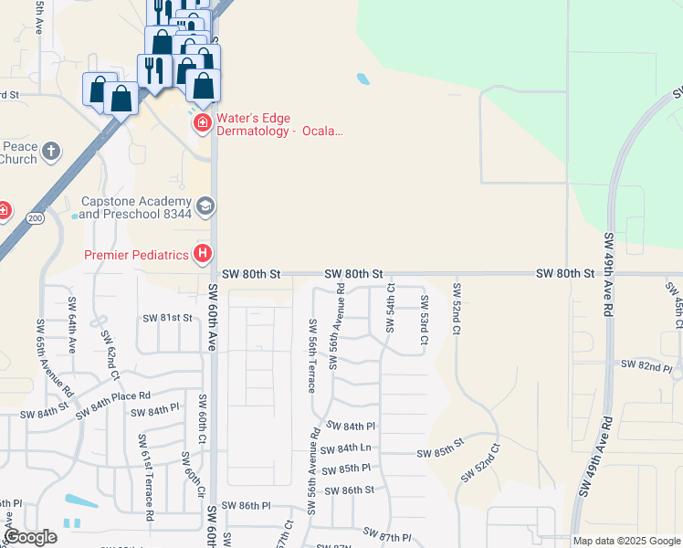map of restaurants, bars, coffee shops, grocery stores, and more near 5750 Southwest 80th Street in Ocala
