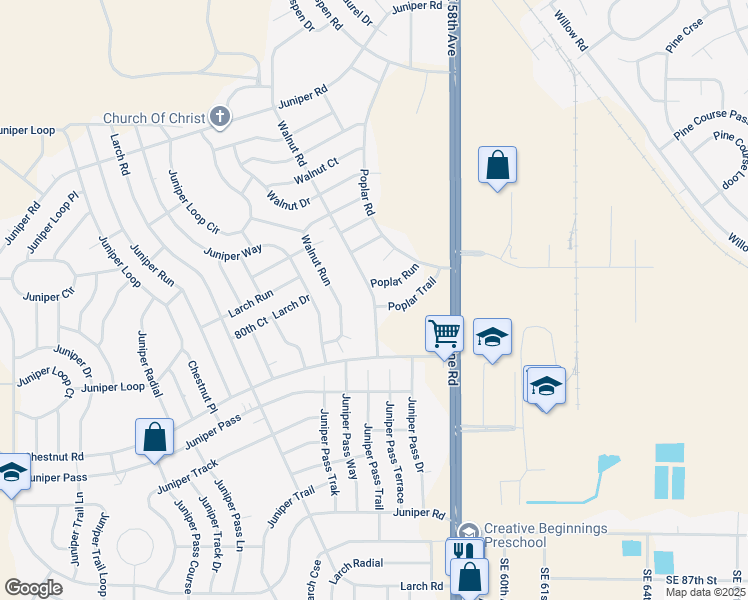 map of restaurants, bars, coffee shops, grocery stores, and more near 20 Walnut Trail in Ocala
