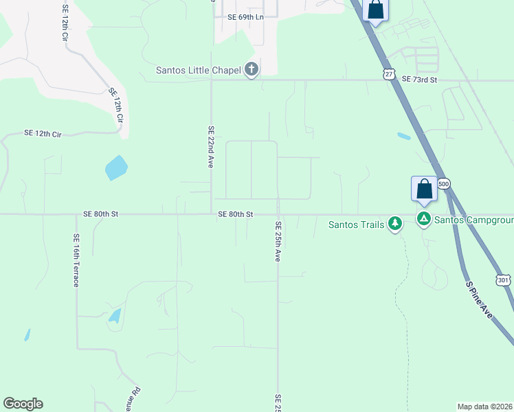 map of restaurants, bars, coffee shops, grocery stores, and more near Southeast 79th Street in Ocala