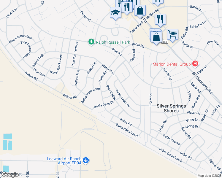 map of restaurants, bars, coffee shops, grocery stores, and more near 39 Pine Radial in Ocala