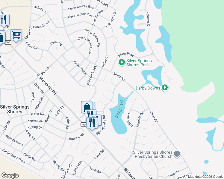 map of restaurants, bars, coffee shops, grocery stores, and more near 1 Spring Lake Place in Ocala