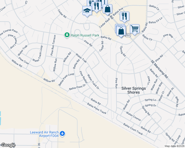 map of restaurants, bars, coffee shops, grocery stores, and more near 99 Water Trak in Ocala