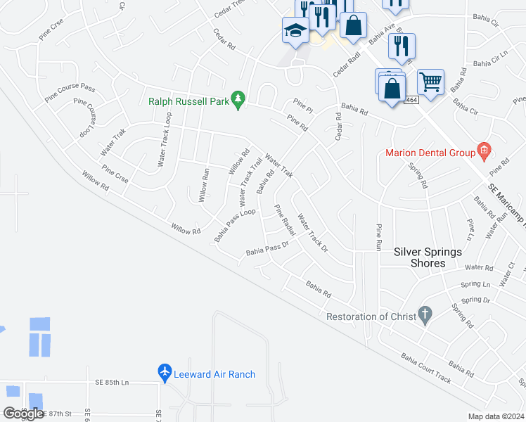 map of restaurants, bars, coffee shops, grocery stores, and more near 9720 Bahia Road in Ocala