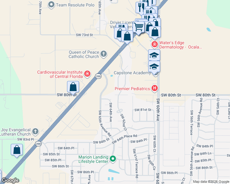 map of restaurants, bars, coffee shops, grocery stores, and more near 7929 Southwest 63rd Avenue Road in Ocala