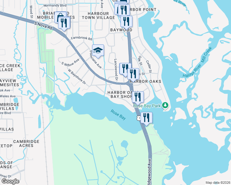 map of restaurants, bars, coffee shops, grocery stores, and more near 5505 Magnolia Avenue in Port Orange