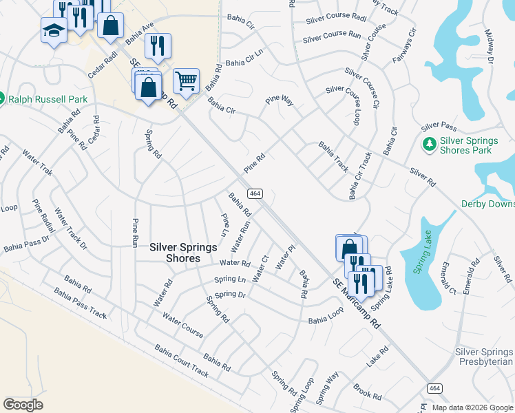 map of restaurants, bars, coffee shops, grocery stores, and more near 9305 Southeast Maricamp Road in Ocala