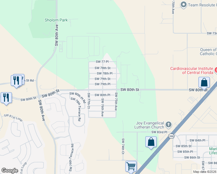 map of restaurants, bars, coffee shops, grocery stores, and more near 7585 Southwest 79th Place in Ocala