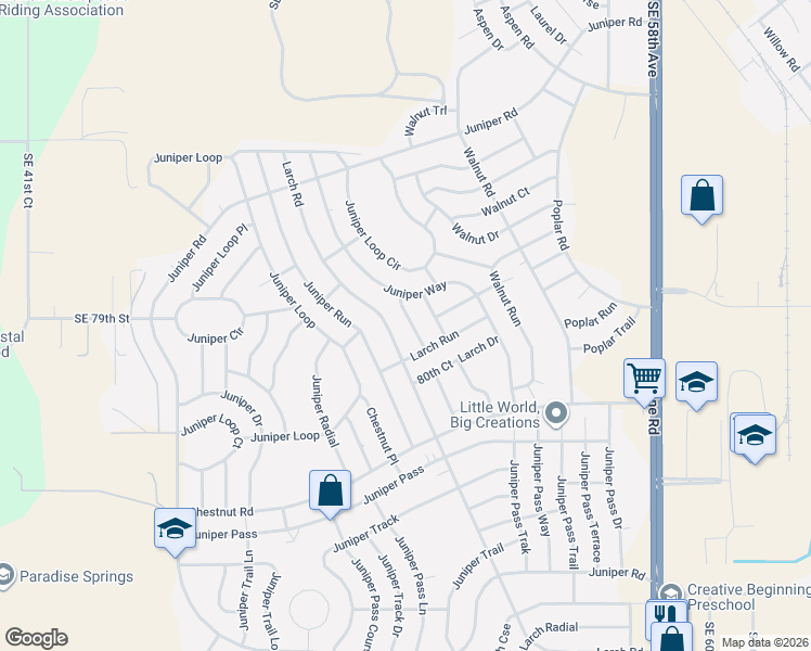 map of restaurants, bars, coffee shops, grocery stores, and more near 10 Larch Run Course in Ocala