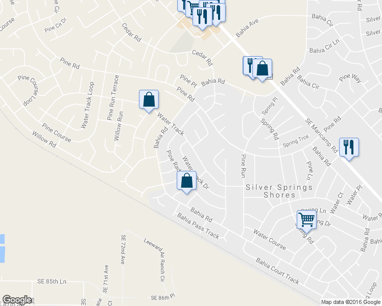 map of restaurants, bars, coffee shops, grocery stores, and more near 98 Water Track in Ocala