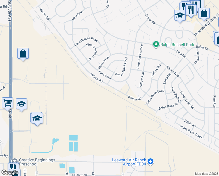 map of restaurants, bars, coffee shops, grocery stores, and more near 112 Willow Road in Ocala