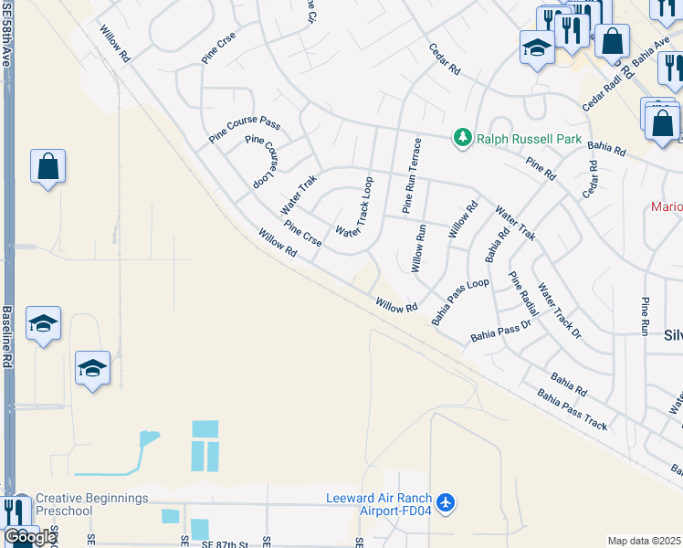 map of restaurants, bars, coffee shops, grocery stores, and more near 125 Willow Road in Ocala